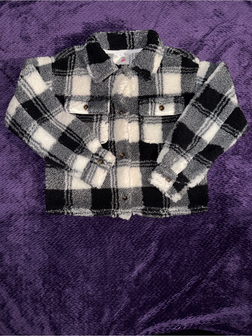 Black & White Plaid Sherpa Jacket